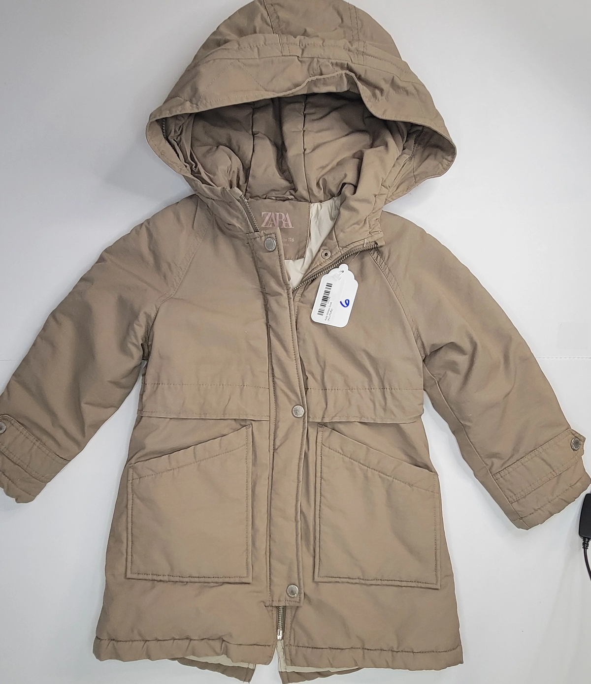 Zara Girls’ Beige Hooded Parka Jacket
