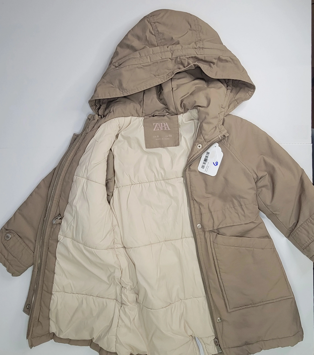 Zara Girls’ Beige Hooded Parka Jacket