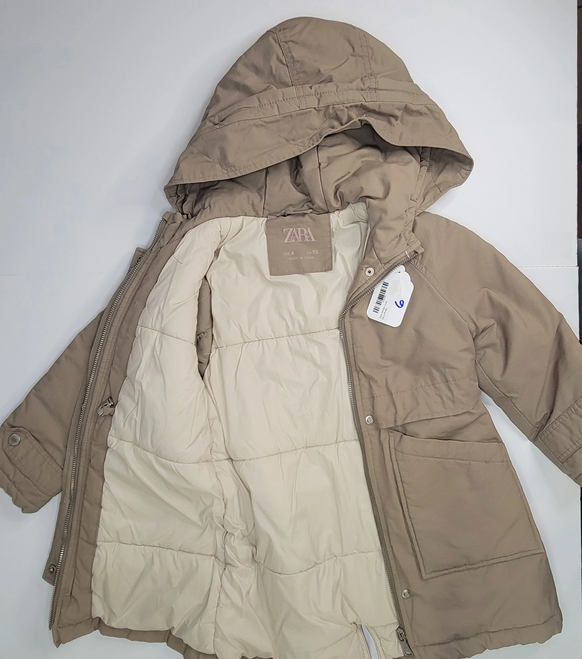 Zara Girls’ Beige Hooded Parka Jacket