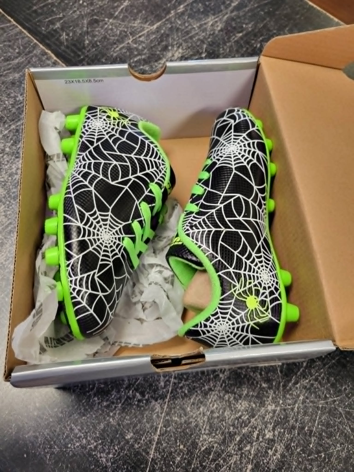 Vizari Youth Soccer Cleats – Black & Green Spider Web Design