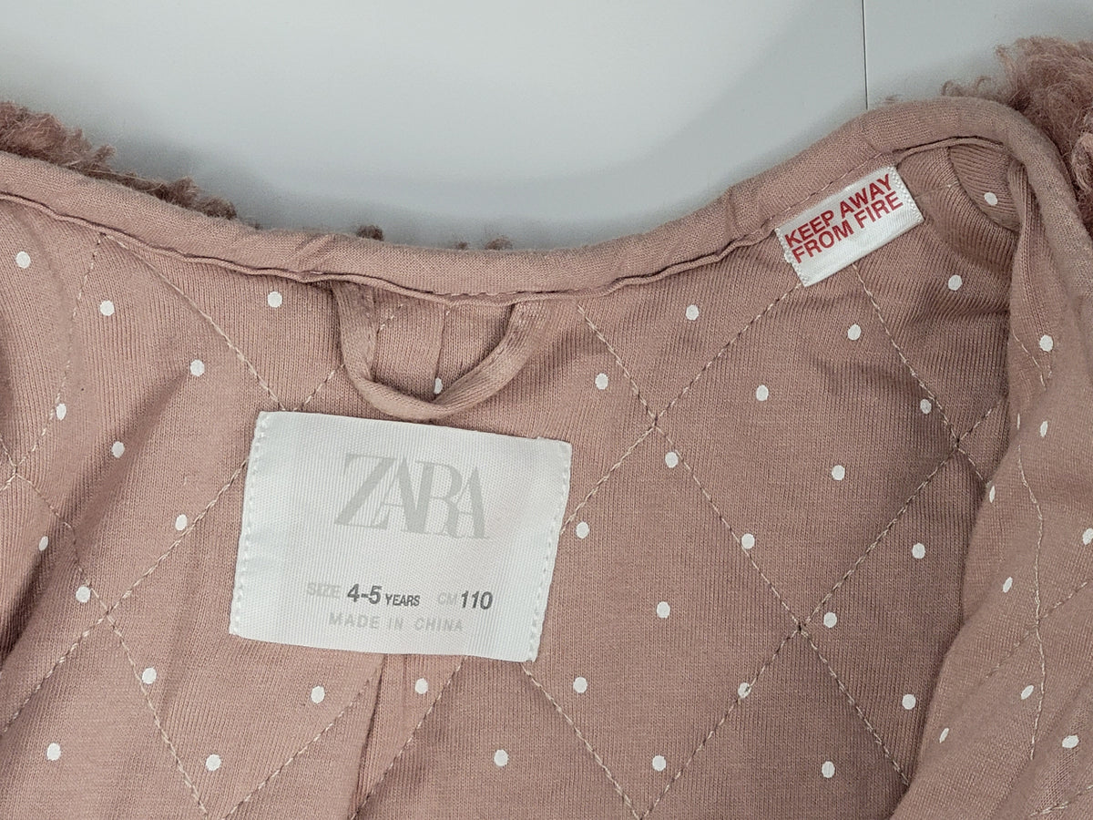 Zara Kids Dusty Rose Faux Sherpa Jacket with Polka Dot Quilted Lining