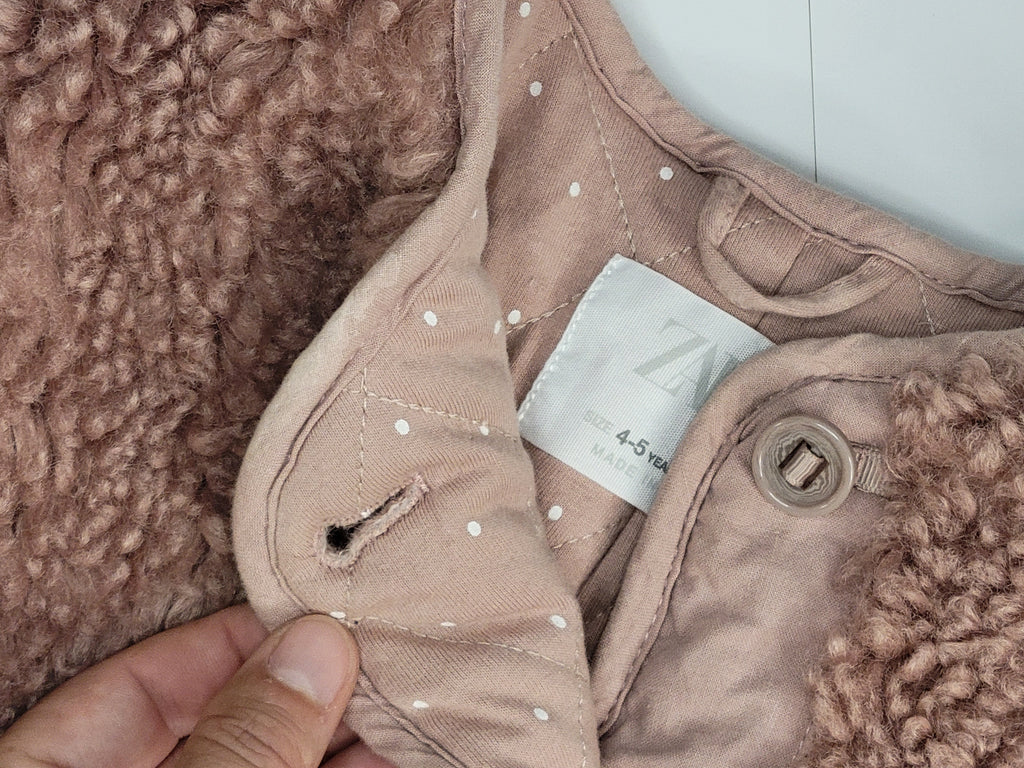Zara Kids Dusty Rose Faux Sherpa Jacket with Polka Dot Quilted Lining