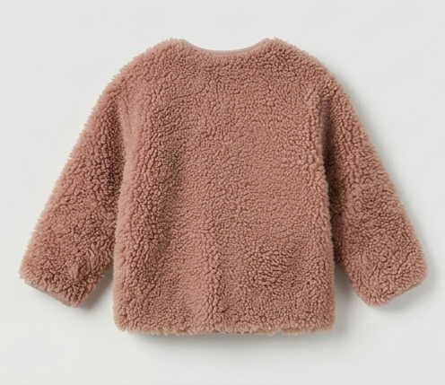 Zara Kids Dusty Rose Faux Sherpa Jacket with Polka Dot Quilted Lining